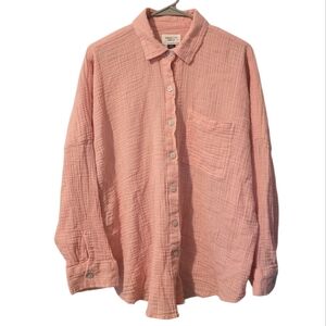 American Eagle Cotton Gauzy Peach Button-up Long Sleeve Oversized Shirt Wmns M